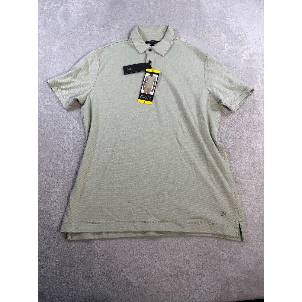 Banana Republic Luxe Touch Polo Mens Small Green Cotton Micro Stripe Shirt